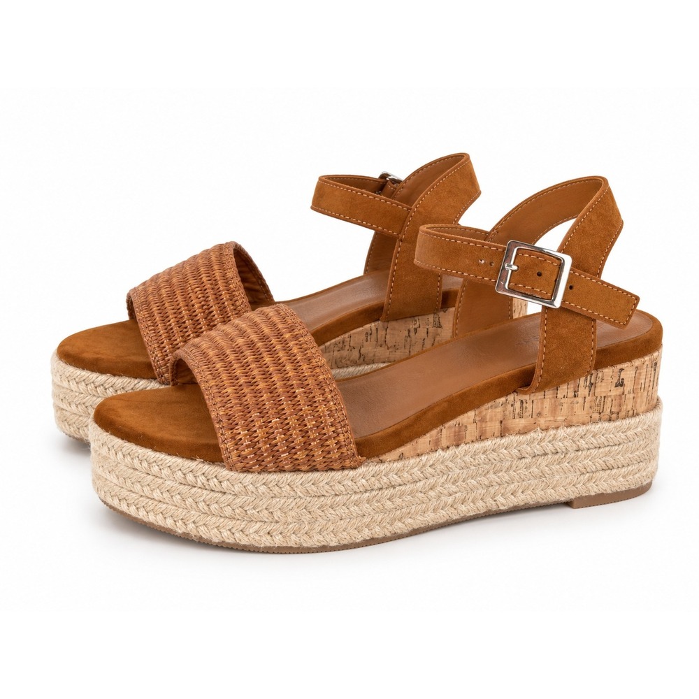 MIA Elwood Woven Espadrille Platform Wedge Sandals Brown Cognac 8.5M